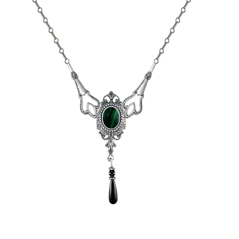 Sterling Silver Victorian Necklace With Malachite